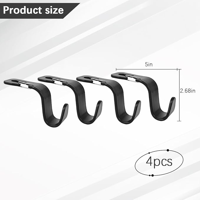 Zpana Car Seat Headrest Hook, 4PCS Vehicle Seat Back Hanger Hook with Metal Lock, Multifunctional Auto Interior Purse Handbag Storage Organizer Accessories, Universal for SUV RV Truck (Black)