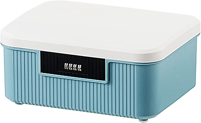Lockable Storage Container Bin, 2.3 Gallon Capacity Organizer Box with Combination Lock, Heavy Duty Plastic Trunk, Usable As Item Organizer Or Office File Storage(Blue)