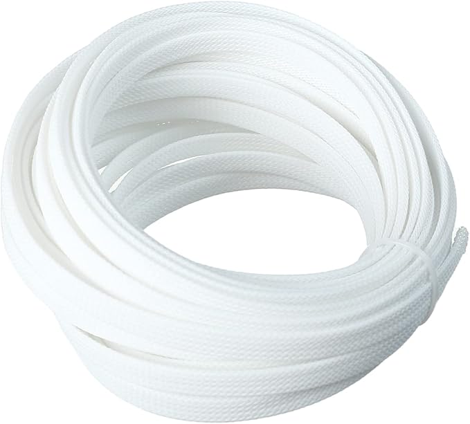 Aicosineg 32.81ft PET Flexible Braided Cable Sleeve 0.33inch Width Wire Loom Sleeving and Organizer Flexible Wire Mesh Sleeve Wrap Protector for TV Audio PC Cords from Pets Chewing White