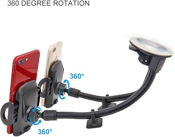 Dual Phone Holder for Car, Phone Mount for Truck Windshield/Dashboard Compatible with iPhone 11/Xs/Xr/X/8 Plus/8/7/6, Samsung Note 10+/10/9/8/7, HTC, LG and More 3.5-6.5 inch Cell Phone