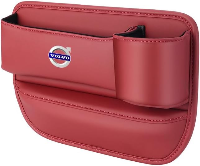 Car Seat Filler Organizer for Volvo XC60/XC90/XC40/S90/S60 Leather Seat Gap Storage Box Gap Pocket Side Interior Front Seat Accessories,Red-co-Pilot