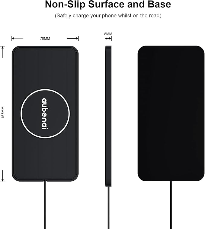 Wireless Car Charger Pad, 15W Fast Charging Pad with 70cm Extension Cable, Non Slip Car Wireless Phone Charger Mat Compatible with iPhone 16/15/14/13, AirPods, Samsung S25 S24(Extension USB-C)