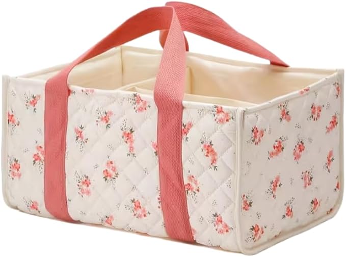 Diaper Caddy Organizer,Cute Floral Nursery Storage Basket,Soft Portable Changing Table Car Caddy Organizer Gift (Floral G)
