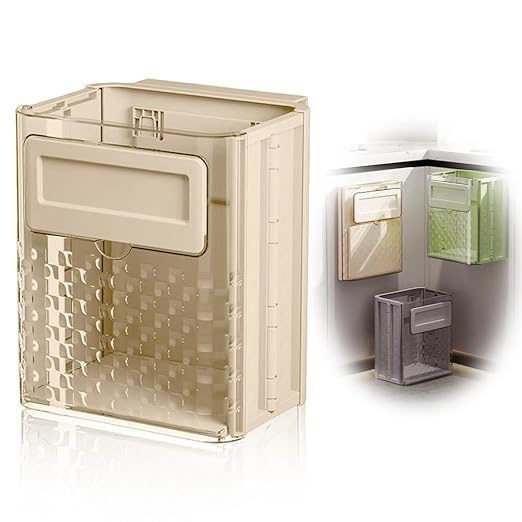Folding Hanging Trash Can, Kitchen Folding Trash Can, Cabinet/Car/Bedroom/Bathroom Folding Hanging Small Plastic Trash Can (Off-White)