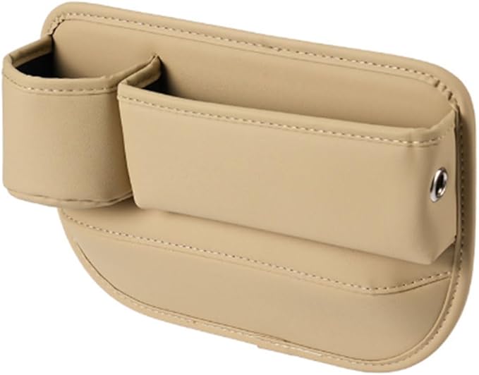 Car Seat Gap Filler Organiser for Land Rover Range Rover Sport III 2022-2025, Car Gap Box Leather Adjustable with Cup Holder Car Accessories,Main Driver Beige