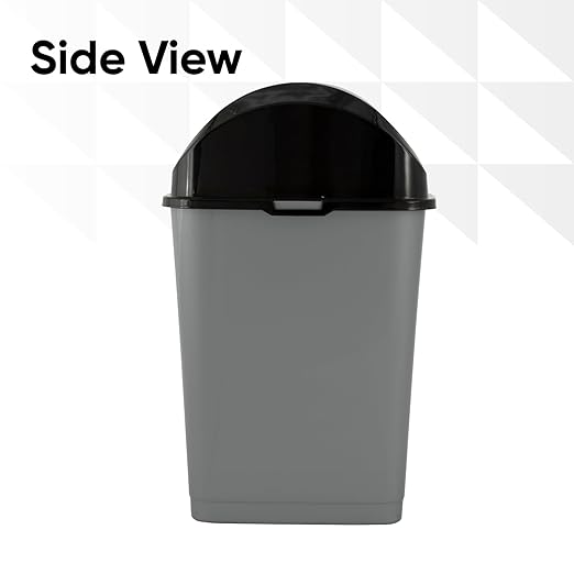 Superio Small Trash Can with Lid 4.5 Gallon Plastic Swing Top Garbage Can Slim Waste Bin for Under Sink/Cabinet, Laundry Room, Kitchen, Office, Bedroom, Bathroom, College Dorm, 18 Qt, Gray/Black