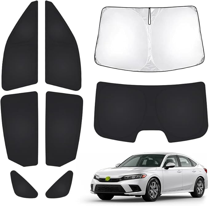 T TGBROS Windshield Sun Shade for Honda Civic 2022-2025 2026 Car Window Shades Thicken UV Block and Blackout Privacy Foldable Sunshades 8PCS Accessories Keep Cool Sun Visor Covers