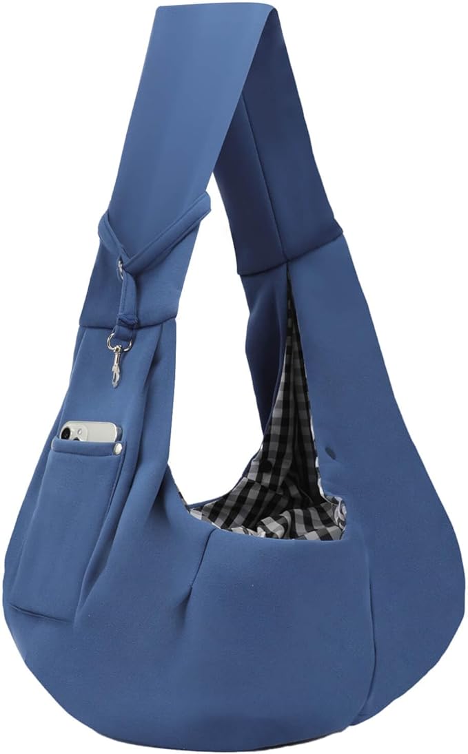 Dog Carrier Sling - Reversible Puppy Carrier Purse with Storage Pocket, Hand-Free Dog Sling Carrier for Carry Small Dogs and Cats, Travel Safety Harness, Dog and Cat Harness (Blue)