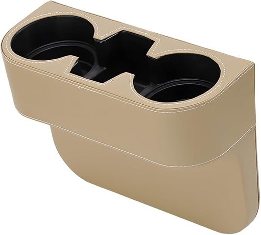 YoRise Car Cup Holder, PU Leather Automotive Cup Drink Holder, Car Seat Gap Filler Storage Box, Multifunctional Front Seat Organizer, Cell Mobile Phone Holder, Coin Bucket (Beige)