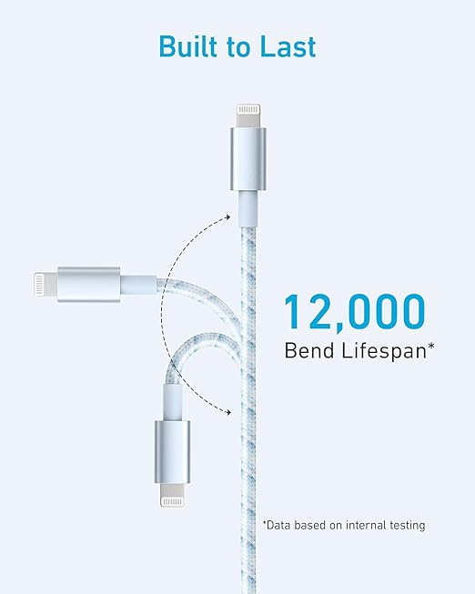 Anker USB A to Lightning Cable(6FT, 1Pack), MFi Certified Nylon USB to Lightning Cord for iPhone 14/13/12/11 Pro/11/XS MAX/XR/8/7/6s Plus Cable(Blue)