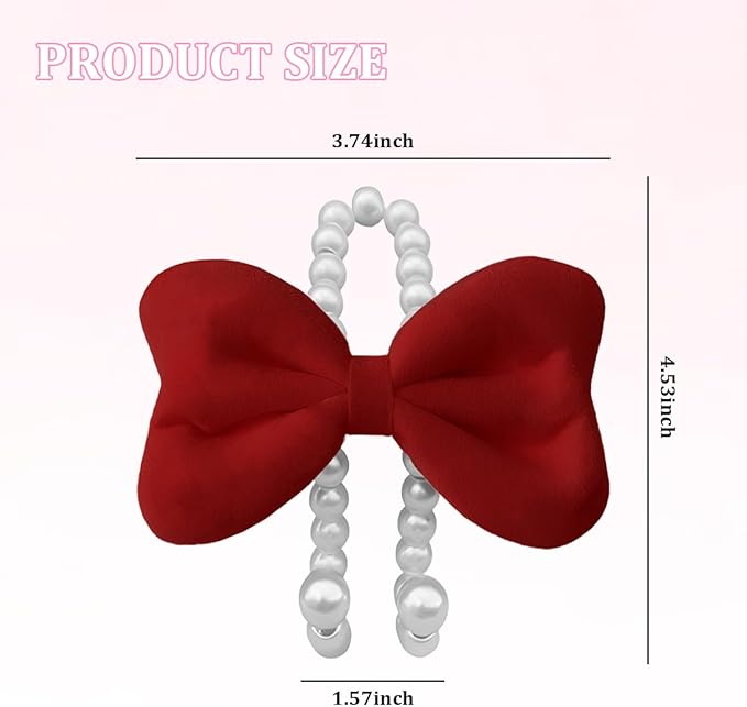 Car Seat Headrest Hook, 2PCS Elegant Bow Pearl Cute Vehicle Back Seat Hanger Hook, Automotive Headrest Storage Organizer for Handbag Purse Coat, Universal for SUV RV Truck (Red)
