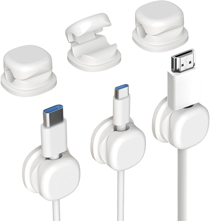 Cord Organizer Holder, 2025 New Desk Cable Management, Cable Clips Organize Phone Charging Cords Holder Organizer Neatly for Home Office Car Desk Nightstand (White, 12 Pack)