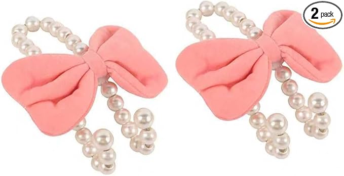 2 PCS Bow Pearl Car Headrest Hooks, Elegant & Cute Seatback Storage Organizers, Durable Alloy Accessories for Hanging Backpacks Umbrellas & Wallets for Girl Women's Vehicles (Pink)
