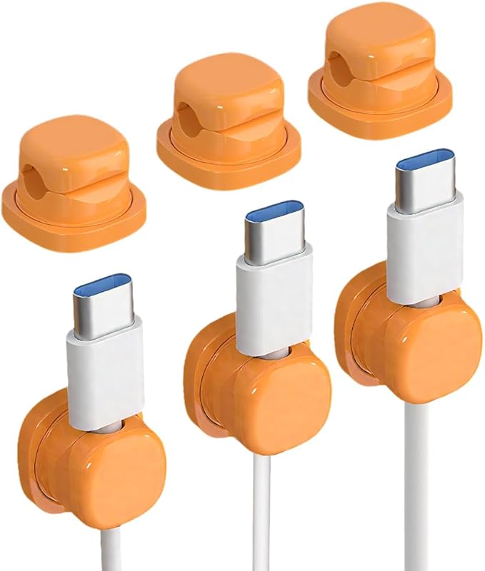 Upgrade Magnetic Cord Organizer Holder, Cord Holder for Nightstand, Adhesive Wire Cable Clips Management Kit for Phone Charger, Computer, Office, Home, Desk, Nightstand (Orange, 3 Packs)