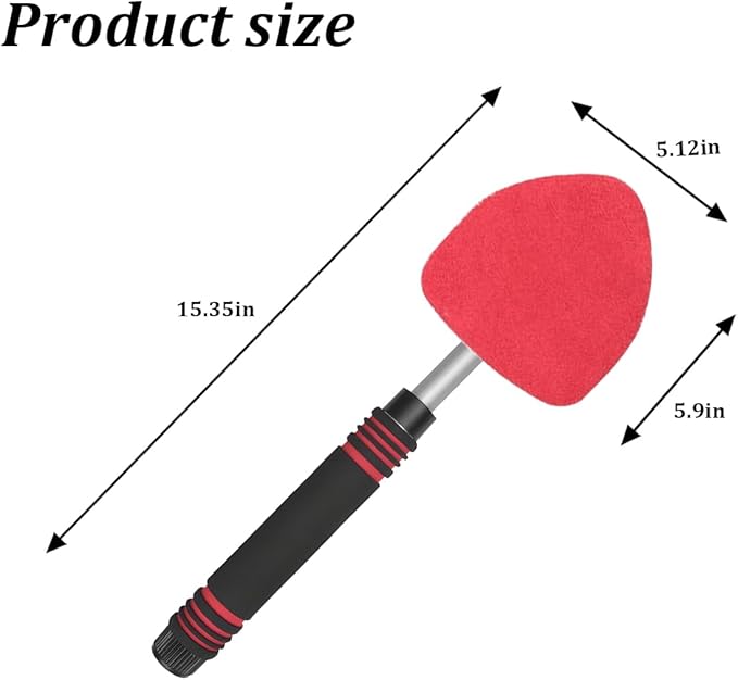 HZEL Car Windshield Cleaner Tool with Extendable Handle, Vehicle Glass Wiper Window Cleaning Tool with 2 Reusable Microfiber Pad, Auto Windscreen Detailing Cleaner Kit, Universal Fit (Triangle Red)