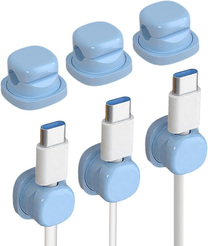Upgrade Magnetic Cord Organizer Holder, Cord Holder for Nightstand, Adhesive Wire Cable Clips Management Kit for Phone Charger, Computer, Office, Home, Desk, Nightstand (Blue, 3 Packs)