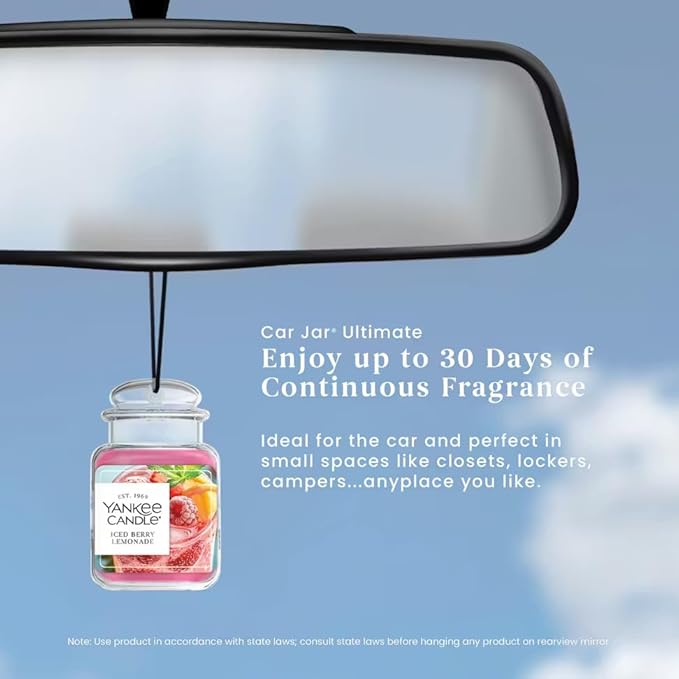 Yankee Candle Paper Car Jar, Iced Berry Lemonade, Hanging Automotive Air Freshener for Odor Neutralizing and Long Lasting Car Fragrance, Refreshing Summer Scent, 1 Count (Pack of 10)