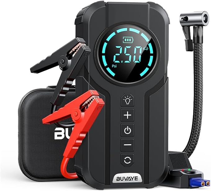 4000A Jump Starter with Air Compressor, 150PSI Battery Jumper Starter Portable for All Gas and 10.0L, 12V Car Jump Starter with Jumper Cable 3 Modes Flashlight and EVA Bag