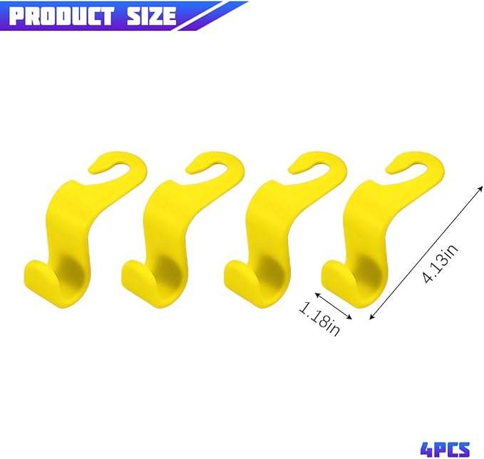 Car Seat Headrest Hooks, 4PCS Multifunctional Vehicle Back Seat Storage Hanger Holder for Hangbag Coat Grocery, Auto Interior Headrest Hook Organizer, Universal for Vehicles (Yellow)