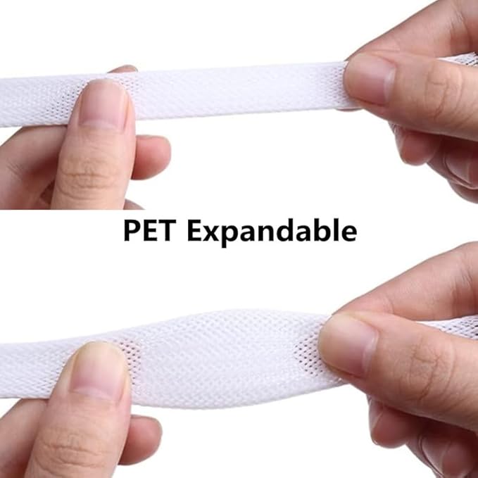 100Ft-1/2inch PET Expandable Braided Wire Sleeving,Wire Loom Cable Sleeve for TV,Computer,Home Theater,Automotive,Home Industrial,Electrical Wires,Chemical,Protect Cat from Chewing Cords,White