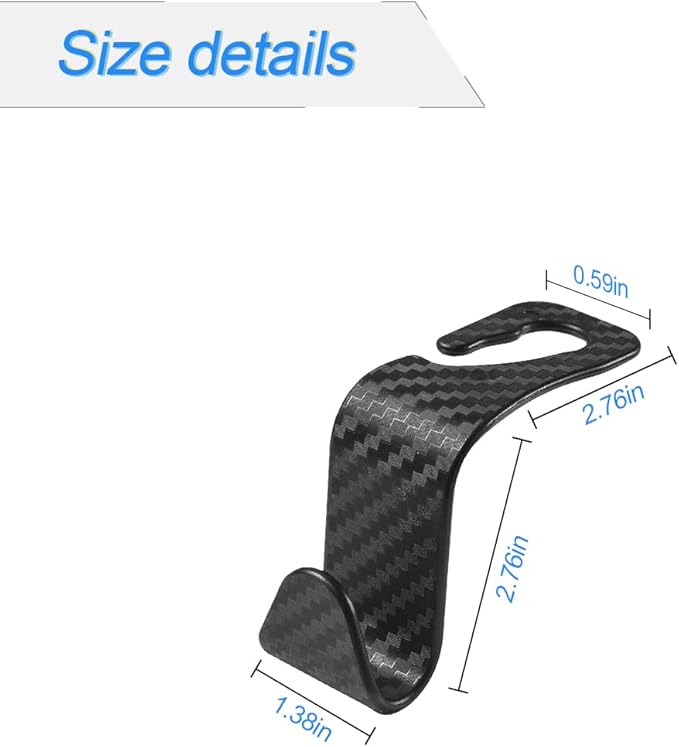 Hanemia Car Back Seat Headrest Hooks, 4 Pack Carbon Fiber Stylish Back Seat Hanger for Car Handbag Clothes Coats Grocery Bags, Car Interior Accessories (Carbon Fibre/Black)