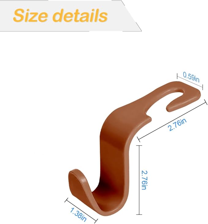 Osilly Car Seat Headrest Hook, 4 Pack Auto Seat Hanger Storage Organizer for Purse Handbag Coats Grocery Bags, Automotive Interior Accessories, Universal Vehicle Backseat Hanging Hook (Brown)