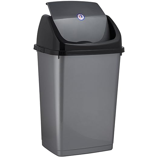 Superio Kitchen Trash Can 13 Gallon with Swing Lid, Plastic Tall Garbage Can Outdoor and Indoor, Large 52 Qt Recycle Bin and Waste Basket for Home, Office, Garage, Patio, Restaraunt (Grey/Black)