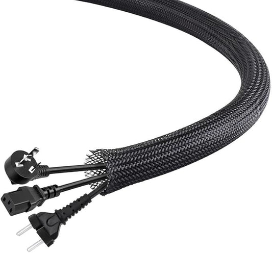 25Ft-1/4inch PET Expandable Braided Wire Sleeving,Wire Loom Cable Sleeve for TV,Computer,Home Theater,Automotive,Home Industrial,Electrical Wires,Chemical,Protect Cat from Chewing Cords,Black