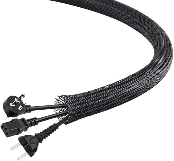 25Ft-1inch PET Expandable Braided Wire Sleeving,Wire Loom Cable Sleeve for TV,Computer,Home Theater,Automotive,Home Industrial,Electrical Wires,Chemical,Protect Cat from Chewing Cords,Black
