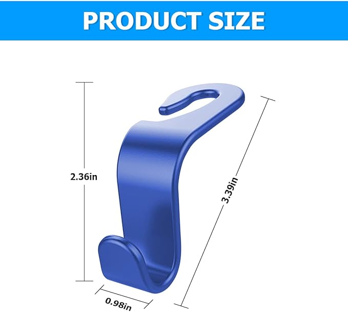 8sanlione Car Back Seat Headrest Hooks, 4PCS Vehicle Backseat Storage Organizer Hanger, Multifunctional Auto Headrest Hidden Hook Universal for Handbag Purse Backpacks Bags and Groceries (Blue)