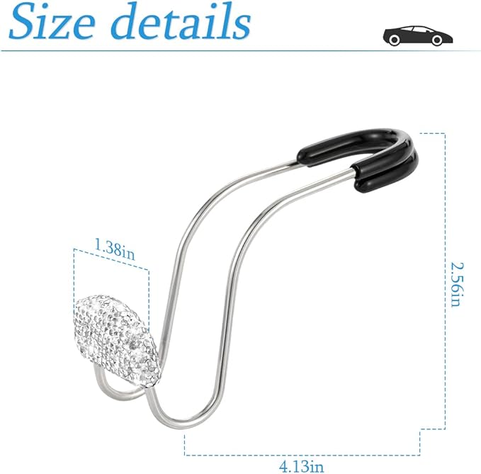 AUCELI Car Headrest Hook, 2 Pack Bling Backseat Organizer Hanger for Purse Clothes Grocery Bag, Rhinestones Auto Headrest Storage Holder, Universal Car Seat Accessories for Most Vehicle (White)