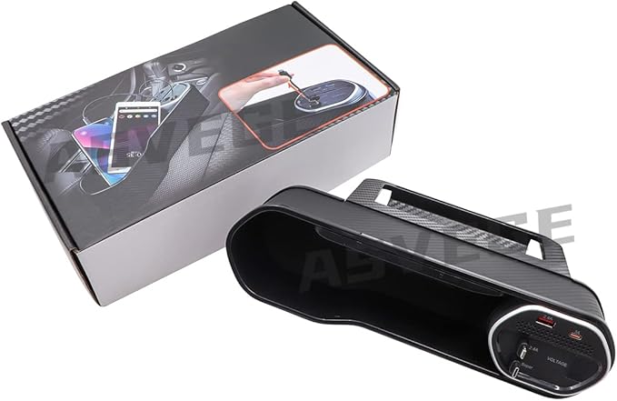 Car Seat Gap Filler Organizer with Wireless Charger,2 USB Ports and 2 Retractable Charging Cable of Type C, iOS, Multifunctional Storage Box with Cup Holder Cigarette Lighter Quick Charge