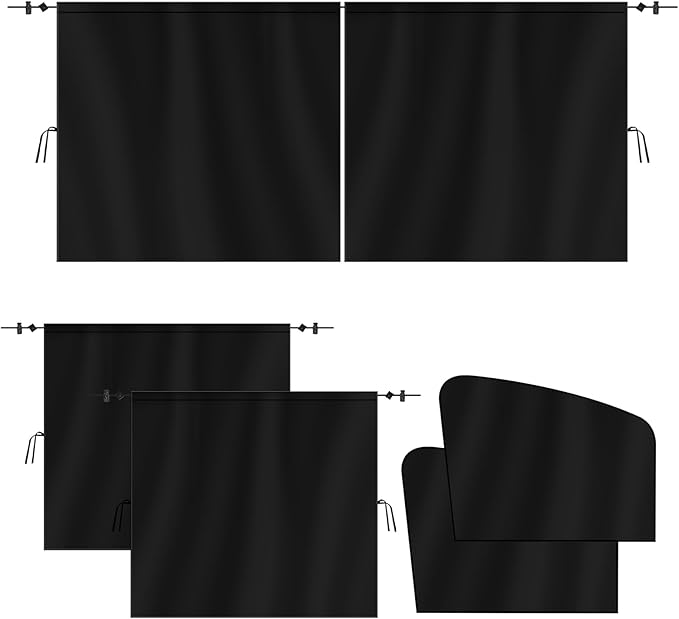 VANPET 5 Pcs Car Curtains, 99% Light Blocking Fabric Rear Seat & Side Windows Divider Curtain Baby Shades, Wide Sedan SUV Sunshade Screen Covers for Travel Camping (Extra Large Car Curtains 5 Pcs)