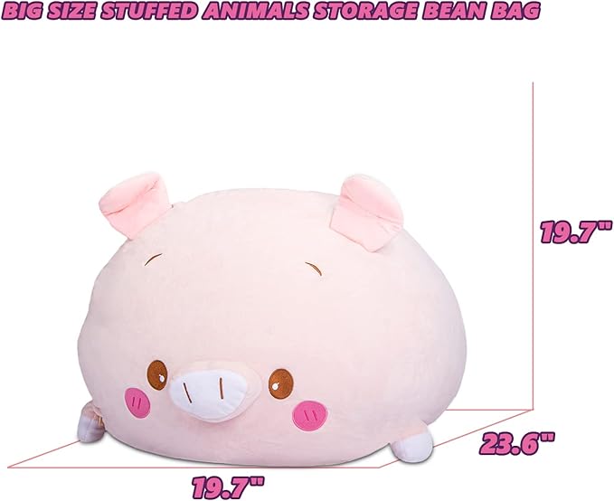 CUEBEAR Stuffed Animal Storage Bean Bag Chair Cover for Kids Pink Pig Plush Bean Bag Chair for Girls Large Size Toy Organizer Cover Only Without Filling