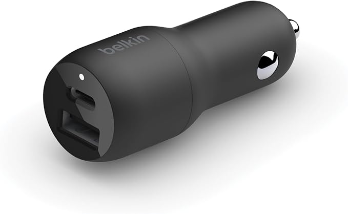 Belkin 37-Watt Dual USB Car Charger - Power Delivery 25W USB-C Port & 12W USB-A Port for PPS Charging Apple iPhone, Samsung Galaxy, AirPods, & More