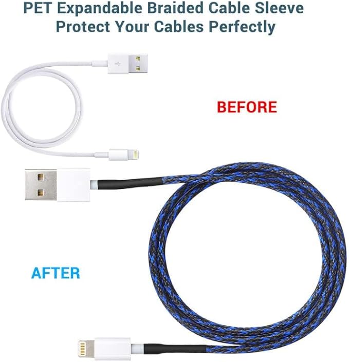 25Ft-1/4inch PET Expandable Braided Wire Sleeving,Wire Loom Cable Sleeve for TV,Computer,Home Theater,Automotive,Home Industrial,Electrical Wires,Chemical,Protect Cat from Chewing Cords,BlackBlue