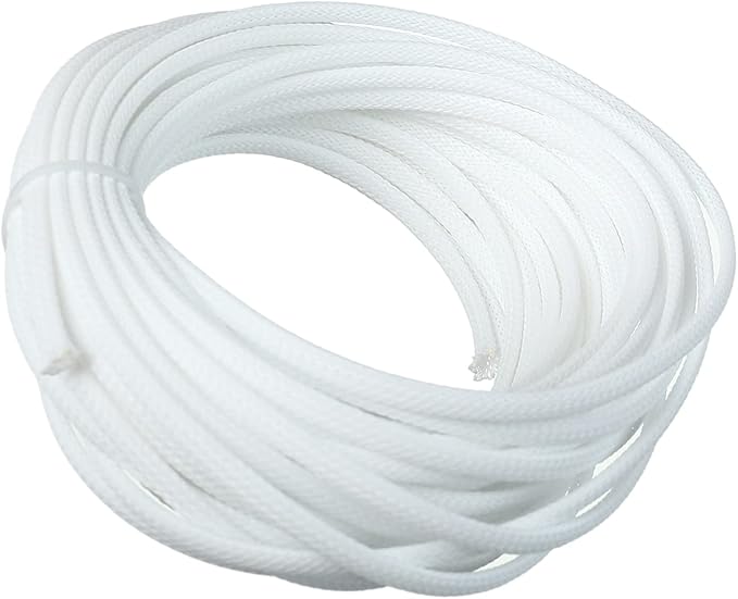 Aicosineg 32.81ft PET Flexible Braided Cable Sleeve 0.16inch Width Wire Loom Sleeving and Organizer Flexible Wire Mesh Sleeve Wrap Protector for TV Audio PC Cords from Pets Chewing White