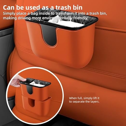 Car Trash Can Storage Pockets - 100% Leak-Proof Organizer,Car Seat Back and Door Hanging Storage,Two Levels Above and Below (White)