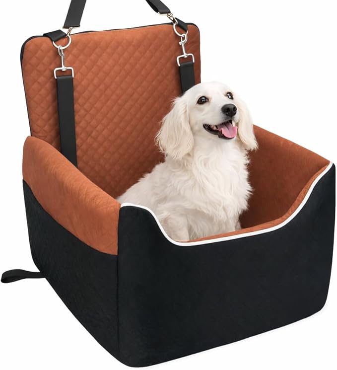 ALL GOOD PET SUPPLIES Dog Car Seat for Small/Medium Dogs Under 35lbs, Soft Booster Car Seat with Detachable Washable Cover and Cushion, Puppy Dog Car Bed, Black/Brown