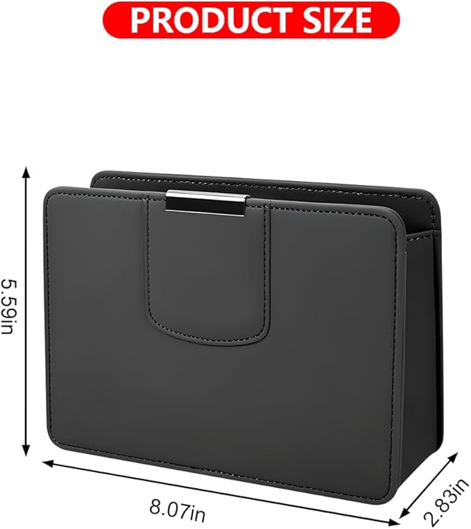 Car Trash Can, Leather Auto Garbage Bin, Magnetic Litter Storage Container, Mini Portable Foldable Vehicle Interior Hanging Dustbin Accessories, Universal for SUV, Truck, RV（Black）