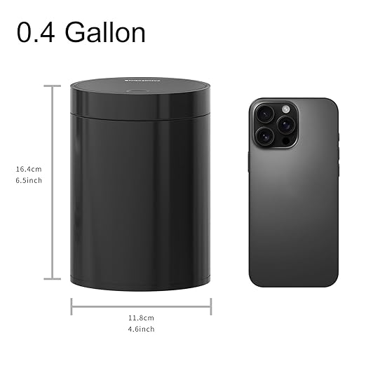 Mini Trash Can for Desk with Pop Up Lid,1.5L Metal Tiny Trash Can for Desk, 0.4 Gal Stainless Steel mini Desk Trash can with Lid，Small Counter Garbage Bin with 1 Roll Bags for Bathroom,Office(Black)