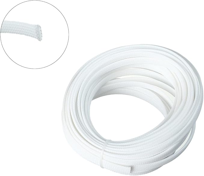 Aicosineg 32.81ft PET Flexible Braided Cable Sleeve 0.33inch Width Wire Loom Sleeving and Organizer Flexible Wire Mesh Sleeve Wrap Protector for TV Audio PC Cords from Pets Chewing White