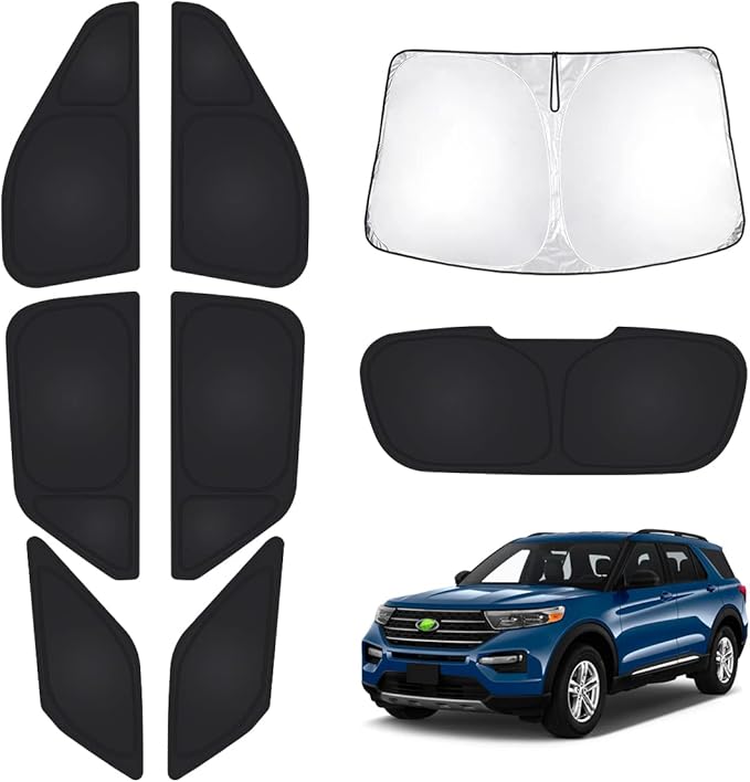 T TGBROS Windshield Sun Shade for Ford Explorer 2020-2025 2026 Car Window Shades Thicken UV Block and Blackout Privacy Foldable Sunshades 8PCS Accessories Keep Cool Sun Visor Covers