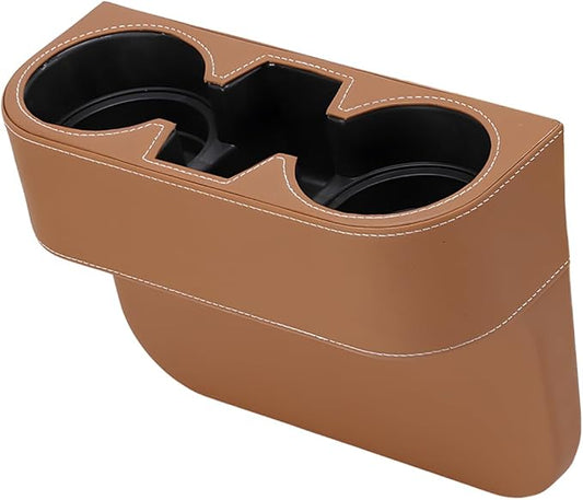 YoRise Car Cup Holder, PU Leather Automotive Cup Drink Holder, Car Seat Gap Filler Storage Box, Multifunctional Front Seat Organizer, Cell Mobile Phone Holder, Coin Bucket (Brown)