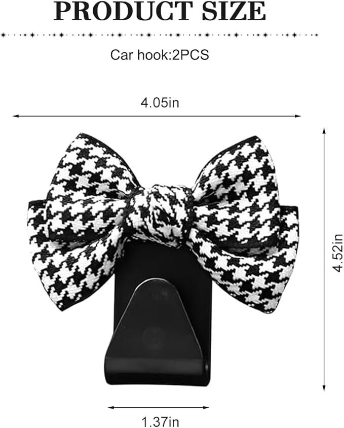 Cute Bow Car Seat Headrest Hooks, 2PCS Multifunctional Vehicle Rear Seat Hanging Hooks, Automotive Interior Seatback Storage Organizer for Purses Bags, Universal Fit (Black/Small)