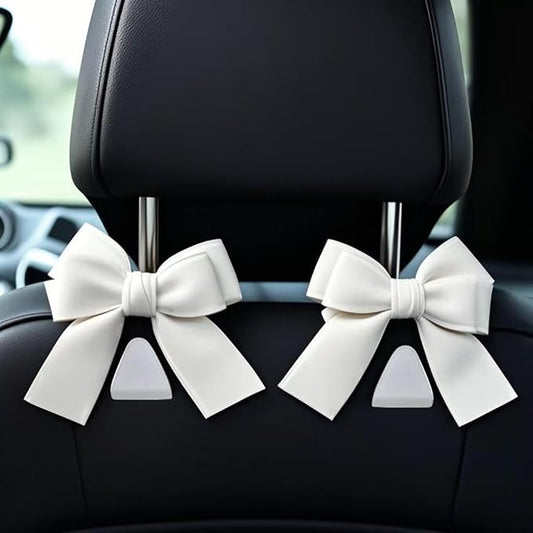 2-Pack Car Purse Hooks for Hanging Purses and Bags, Cute Bow car seat headrest Hooks for Hanging car Purse Hooks. (White)