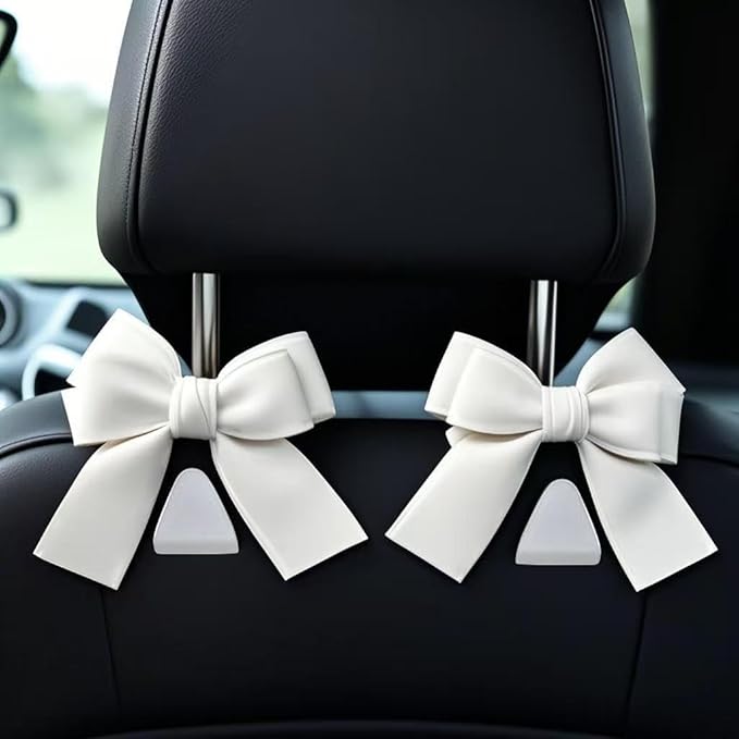 2-Pack Car Purse Hooks for Hanging Purses and Bags, Cute Bow car seat headrest Hooks for Hanging car Purse Hooks. (White)