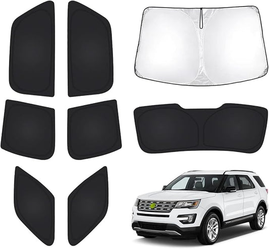 T TGBROS Windshield Sun Shade for Ford Explorer 2011-2019 Car Window Shades Thicken UV Block and Blackout Privacy Foldable Sunshades 8PCS Accessories Keep Cool Sun Visor Covers