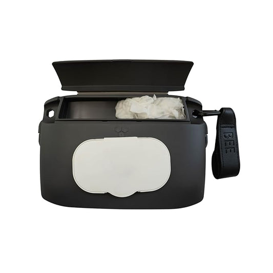 Bee Babe Co. On-The-Go Wipes Dispenser, Travel Wipes Case, Includes Temporary Trash Compartment, Must Have Diaper Bag Accessories, Car Trash Can, Reusable Baby Wipes Holder, Portable Wipe Dispenser