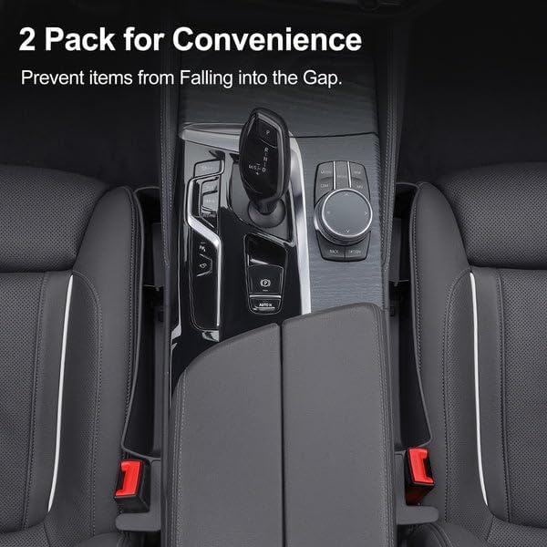 KM Legend 2 PCS Black Car Seat Gap Filler Organizer with Free Cleaning Brush, Multifunctional Storage Box with Reserved Data Cable Charging Port, Universal Fit for Cars and SUVs